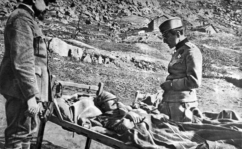 World War I. Prince Alexander of Serbie on an  inspection tour in the Serbian mountains (1917)
