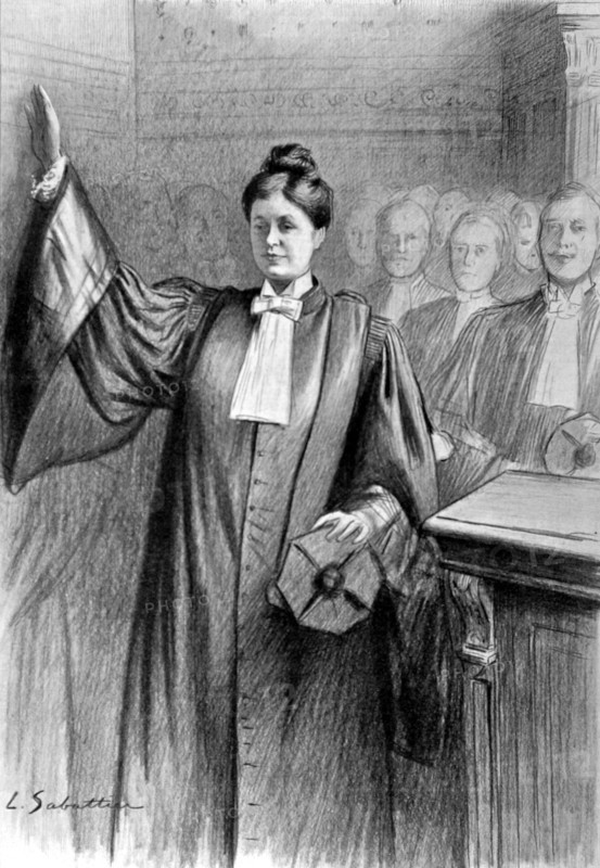 In Paris, at the Law Courts, Mademoiselle Jeanne Chauvin taking the lawyer's oath (1900)