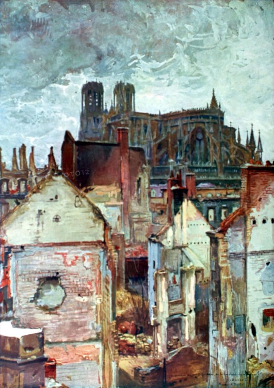 Duvent. The factory district in Rheims, dominated by the cathedral