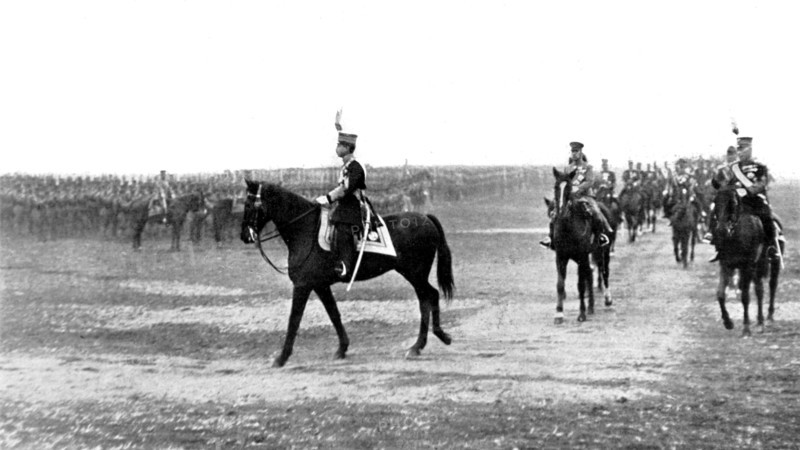 Japanese Emperor Hiro-Hito passing his troops in review (1929)