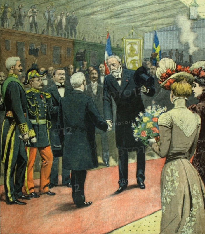 King Oscar of Sweden arriving in Paris to visit the World's Fair (1900)