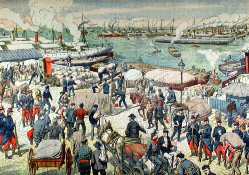 After the dockers' strike, resumption of work in the port of Marseilles (1904)