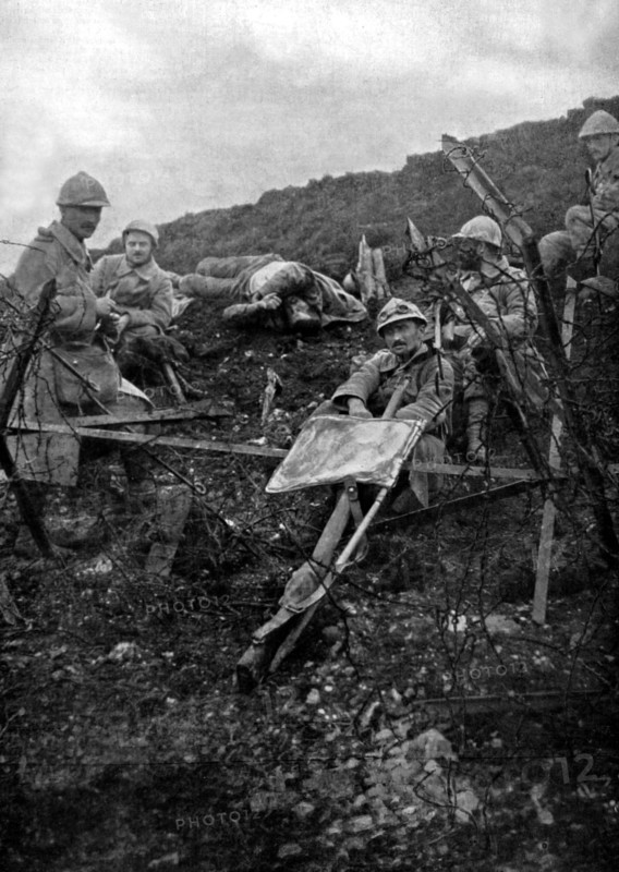 World War I. Soldiers resting on the slope of Hill 119, overlooking Souchez