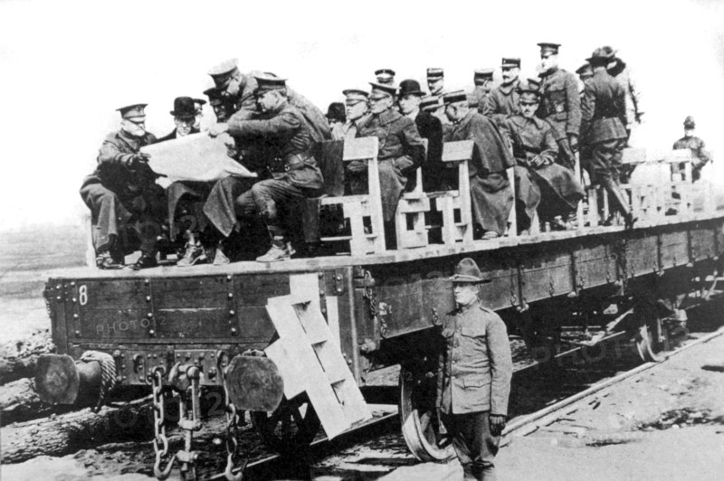 World War I. Mr. Baker, American secretary of war, inspecting a recently constructed line