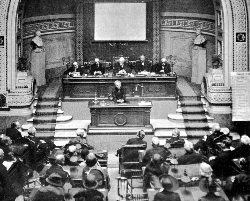 Marie Curie giving a lecture on radioactivity, at the Academy of Medicine (1925)