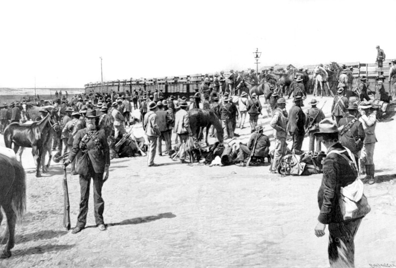 Guerre du Transvaal. Débarquement d'un train boer (1900)