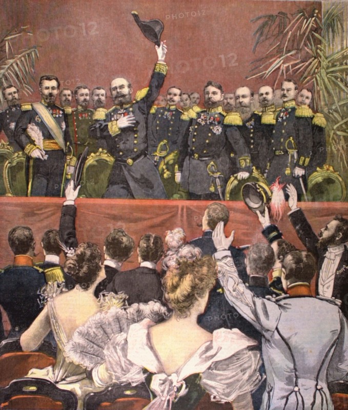 Les adieux de l'amiral Avellan à la fin d'une représentation de gala de l'opéra de Paris, du 11 novembre 1893