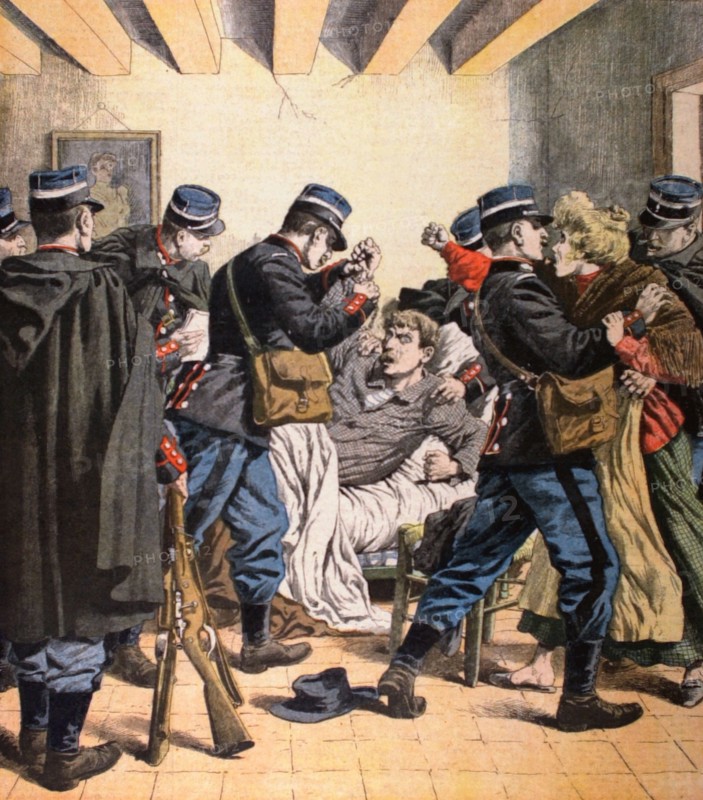 Arrest of rioters in the mining villages of Northern France and Pas-de-Calais (1906)