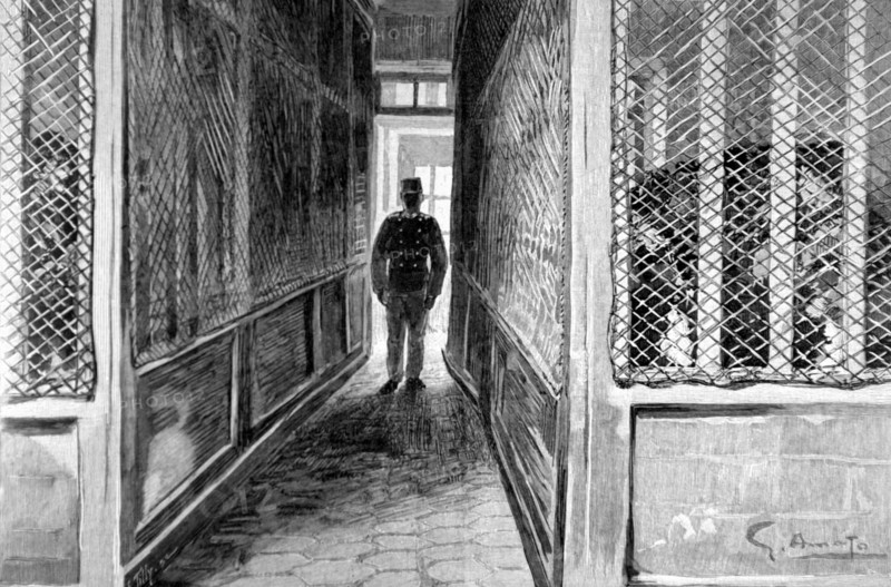 Visiting room of the St. Lazare women's jail in Paris (1902)