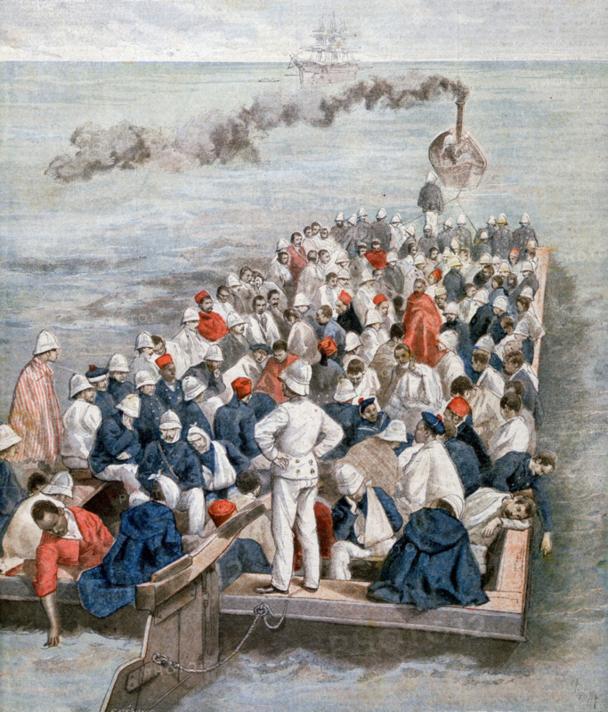 Transport of wounded soldiers repatriated to France, during the campaign of Madagascar, in "Le Petit journal", 1-26-1896