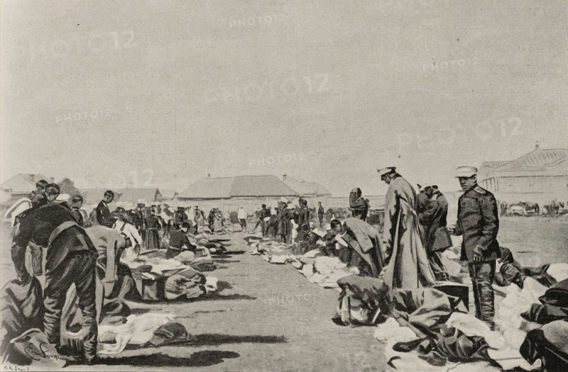 Guerre sino-russe. Revue des effets d'habillement de l'armée russe (1900).