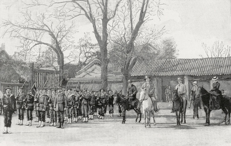 Détachement de fusiliers marins préposés à la garde de la légation de France à Pékin, en 1900