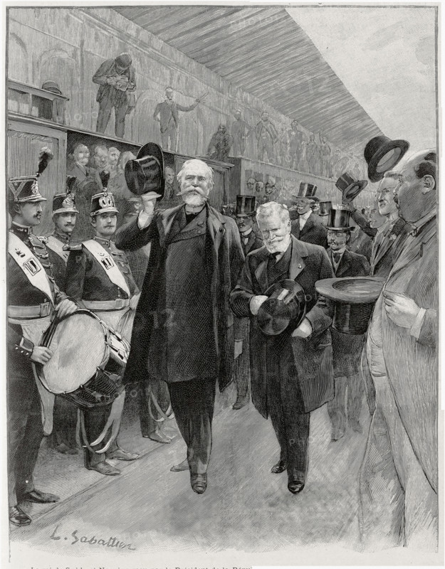 Arrivée à Paris d'Oscar II, roi de Suède et de Norvège , reçu par M. Loubet, président de la République, le 7 juillet 1900