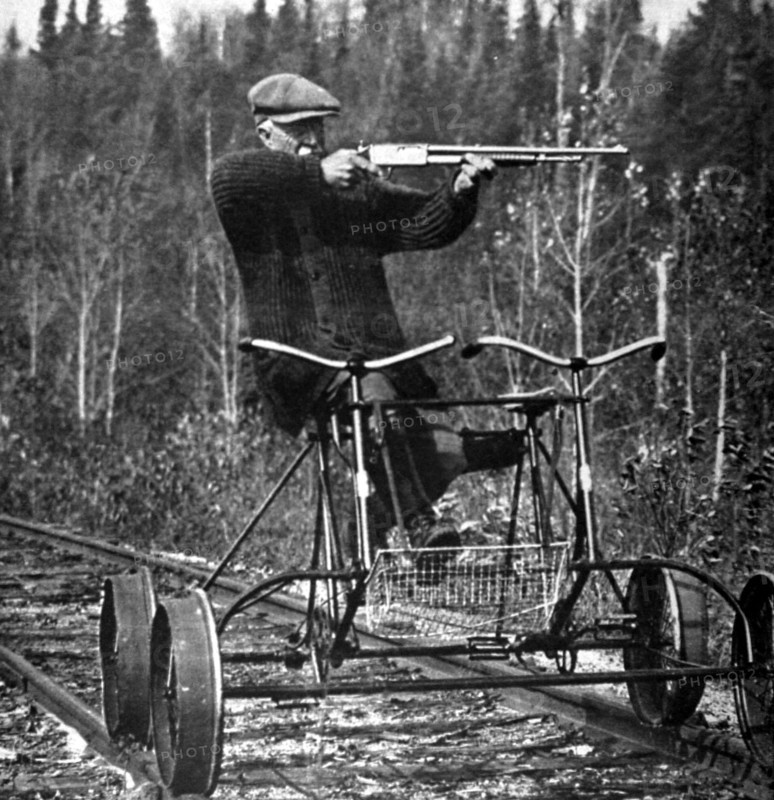 Small truck with pedals used by Canadian park rangers to patrol through the huge forests (1929)