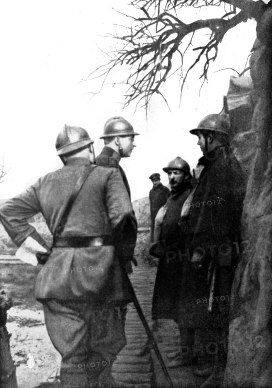 World War I. 
King Albert of Belgium inspecting the trenches of   Steenstraete, 1916
