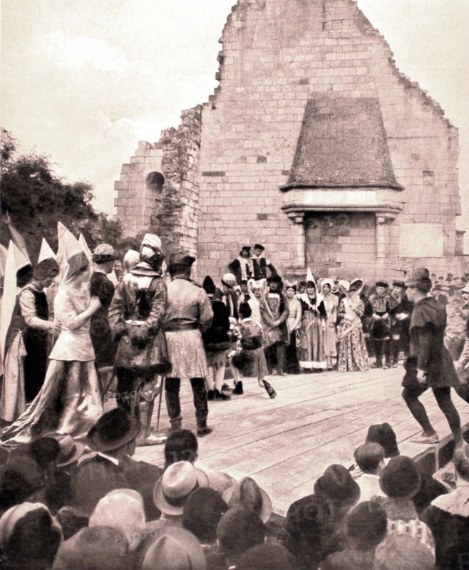 At the Chinon castle, open air theatre. Reconstruction of the first encounter between Joan of Arc and the Dauphin Charles