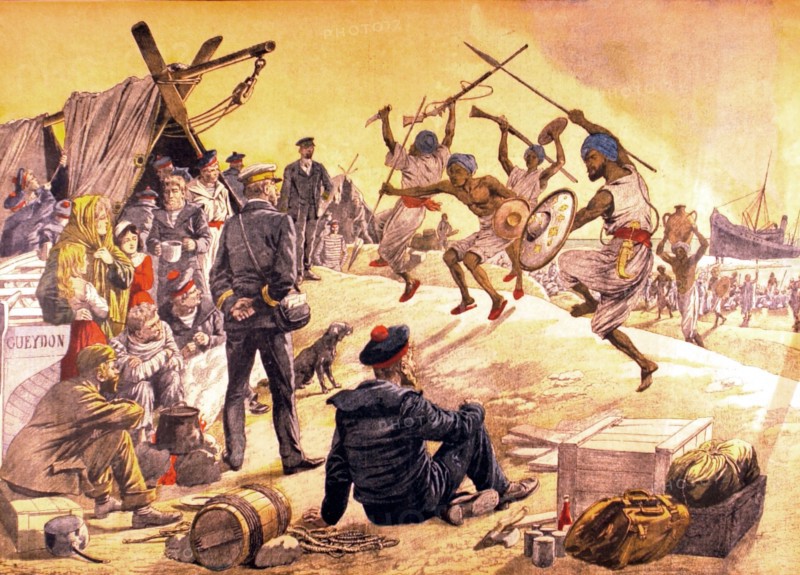 Passengers and staff of the 'Amiral-Gueydon', shipwrecked on a coast of Africa