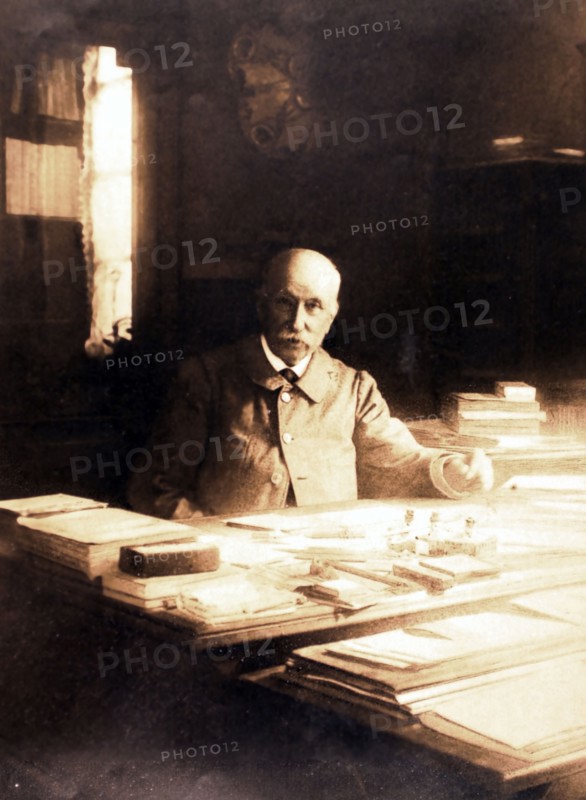 Portrait of Clément Ader, aviation pioneer, in his study in Muret