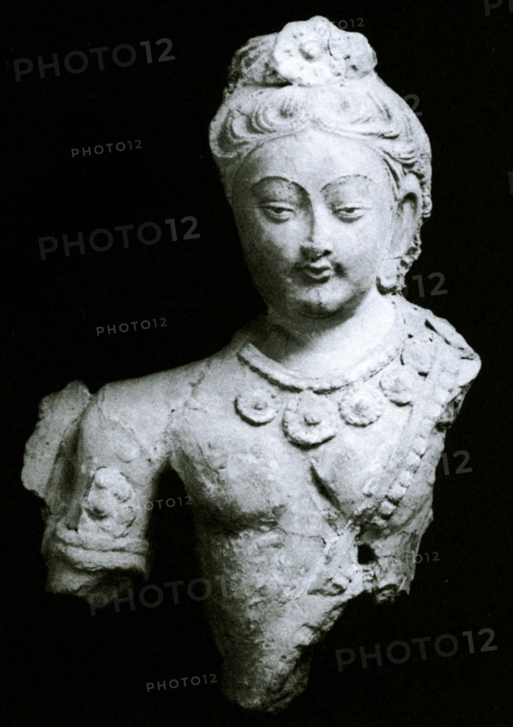 Bodhisattva's head and bust, painted cob