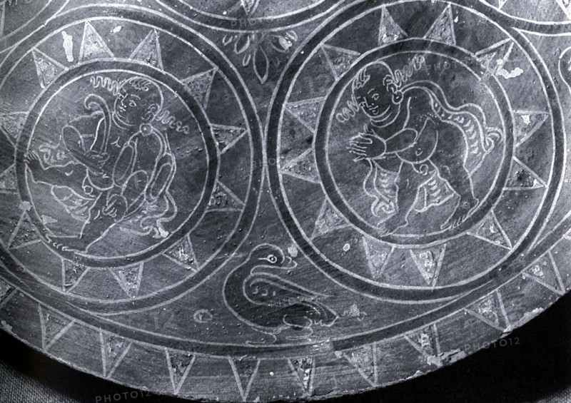 Painted wooden funeray box, detail