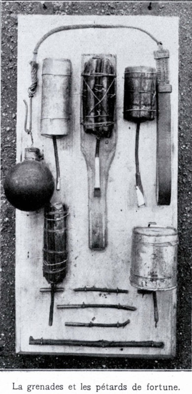 Grenade et pétards de fortune datant de la 1ère Guerre mondiale