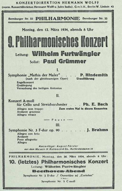 1934 / Hindemith / Affiche du concert "Mathis, der Maler".