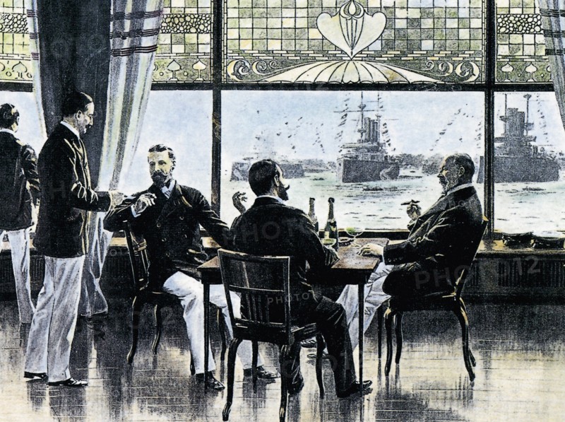 King of England Edward VII, with Prince Heinrich of Prussia, at the Kieler Yacht Club in Germany