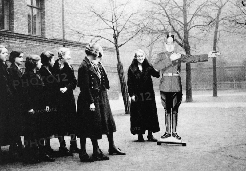 German schoolgirls during a lesson about traffic safety