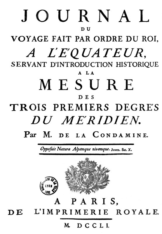 Page de Garde du Journal de voyage en Equateur de Charles Marie de La Condamine