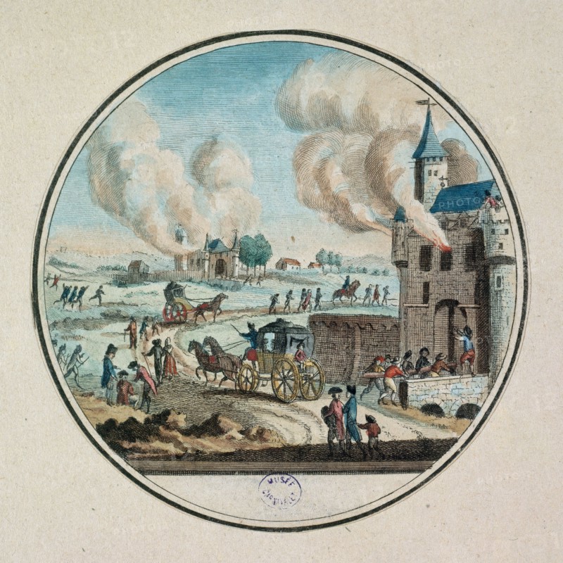 Grande Peur. Insurrection paysanne, émigration des Princes et des Courtisans de leurs Châteaux de Campagne brulés en août 1789