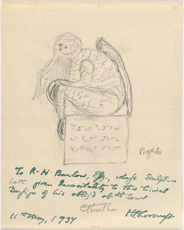 Statuette de Cthulhu dessinée par H. P. Lovecraft