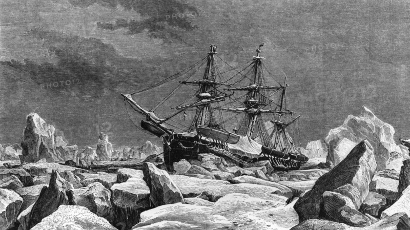 Le H.M.S. Terror pris dans les glaces du détroit en 1837