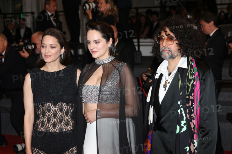 Marion Cotillard (in custom Chanel), Bertrand Mandico, Noémie Merlant (in custom Louis Vuitton)  attend the "Roma Elastica" screening during the 79th annual Cannes Film Festival at Palais des Festivals on May 20, 2026 in Cannes, France.