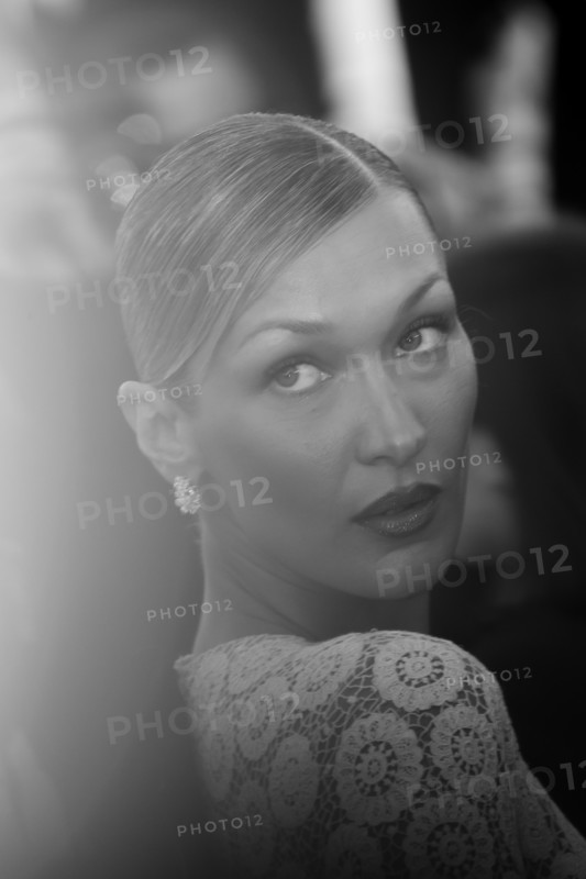 Bella Hadid (Schiaparelli dress by Daniel Roseberry) attends the "La Bataille De Gaulle: L'Âge De Fer" (De Gaulle: Tilting Iron) screening during the 79th annual Cannes Film Festival at Palais des Festivals on May 20, 2026 in Cannes, France