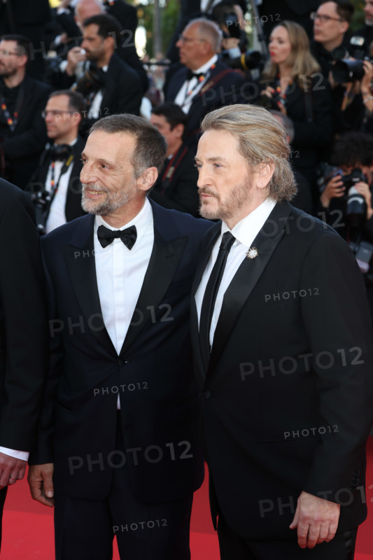 Mathieu Kassovitz and Benoit Magimel attend the "La Battaille De Gaulle: L'Âge De Fer" (De Gaulle: Tilting Iron) screening during the 79th annual Cannes Film Festival at Palais des Festivals on May 20, 2026 in Cannes, France.