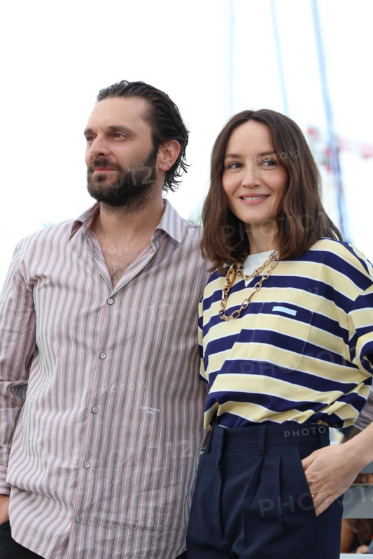 Pio Marmaï and Anaïs Demoustier (in Prada) pose during "La Vénus Electrique" (The Electric Kiss) photocall at the 79th annual Cannes Film Festival at Palais des Festivals on May 13, 2026 in Cannes, France.