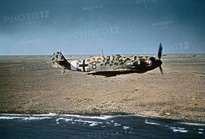 German Messerschmidt Bf-109 fighter plane in Libya, 1942.