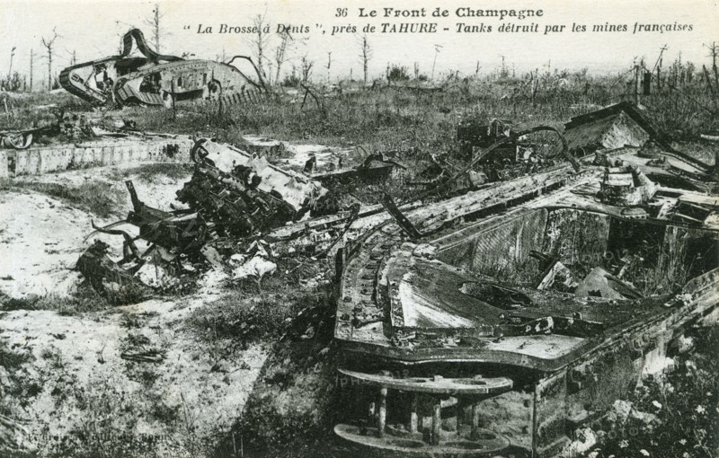 WWI: German tanks destroyed by French mines