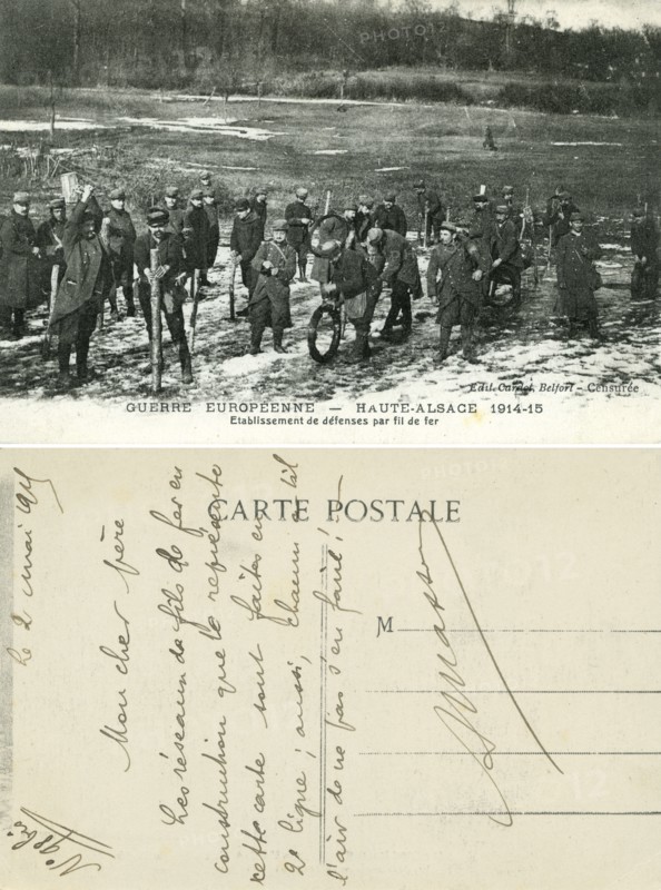 French soldiers installing barbed wire