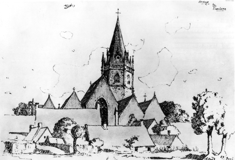 Drawing by Adolf Hitler: village in Flanders