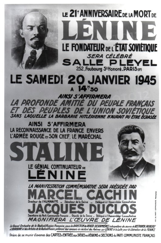 Affiche du Parti communiste français pour le 21e anniversaire de la mort de Lénine