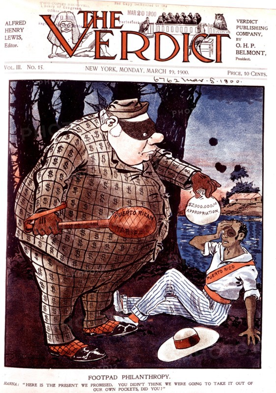Caricature in "The Verdict" contre l'homme d'affaires MacHannah et Porto-Rico