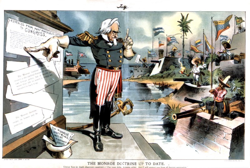 Caricature in "Judge" : La doctrine de Monroe appliquée à l'Amérique latine sous certaines conditions