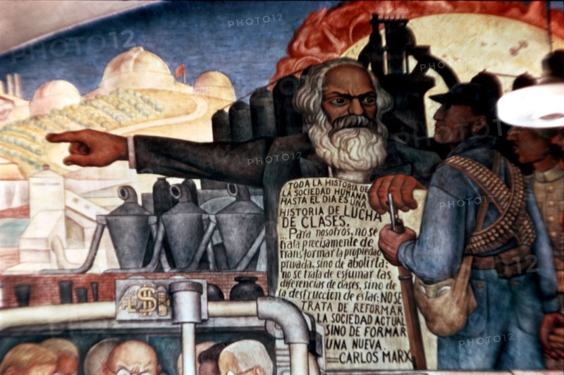 Rivera, Karl Marx talking to Latin American people