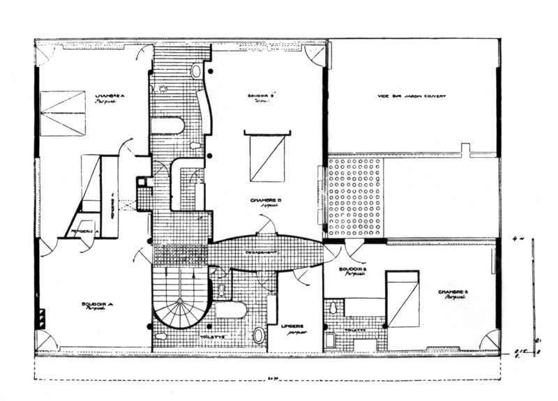 Villa de Le Corbusier à Garches, plan du 1er étage