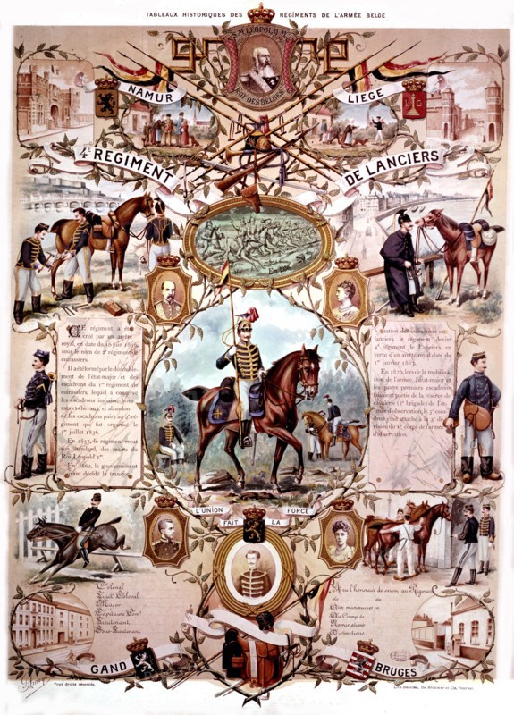 Historical colouredr print or the regiments of the Belgian army