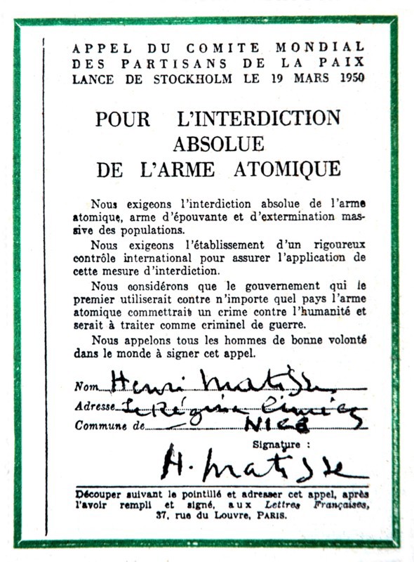 Une du journal "Les lettres françaises". Détail : "Henri Matisse a signé l'appel de Stockholm"