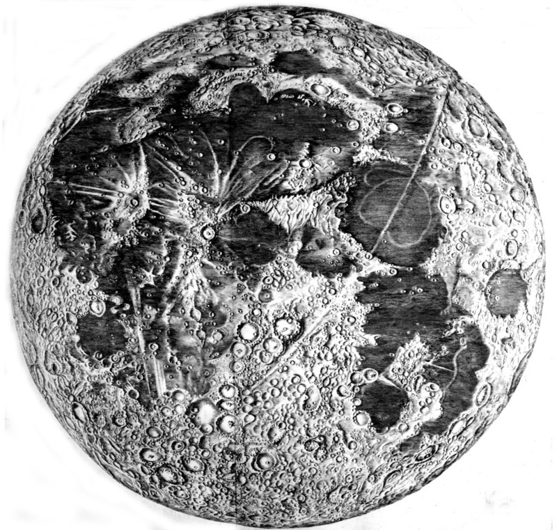 Map of the Moon. Engraving by Cl. Mellan (1598-1688)