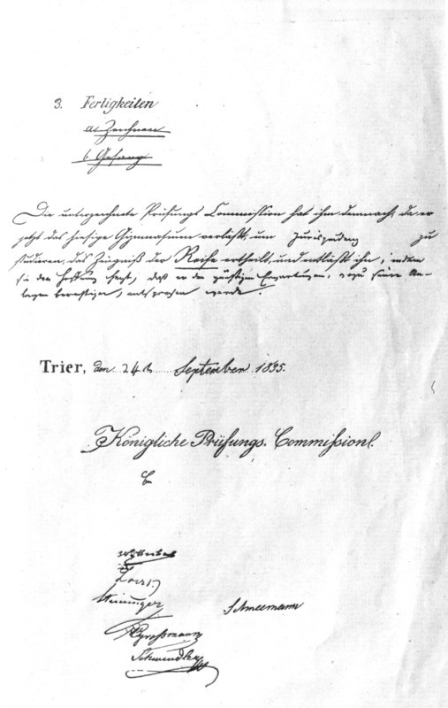 Certificat de fin d'étude de Karl Marx