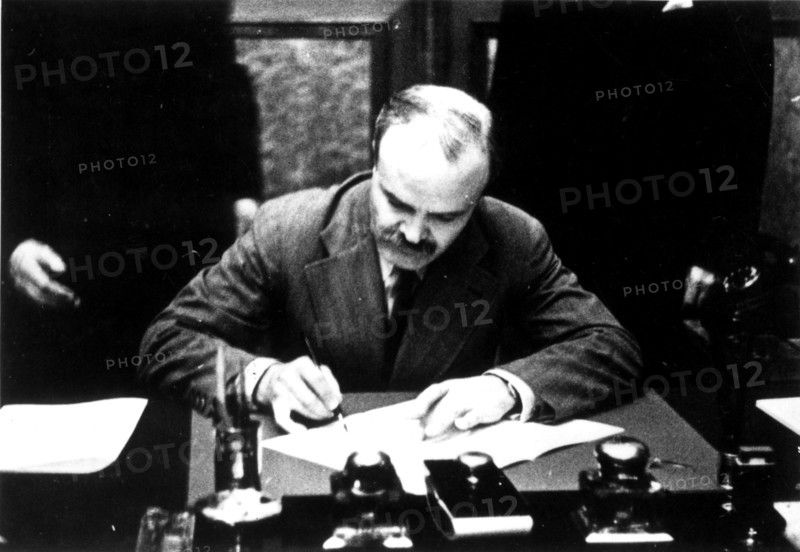 Signing of the Germano-Soviet Non-Agression Pact in Moscow. Molotov signs